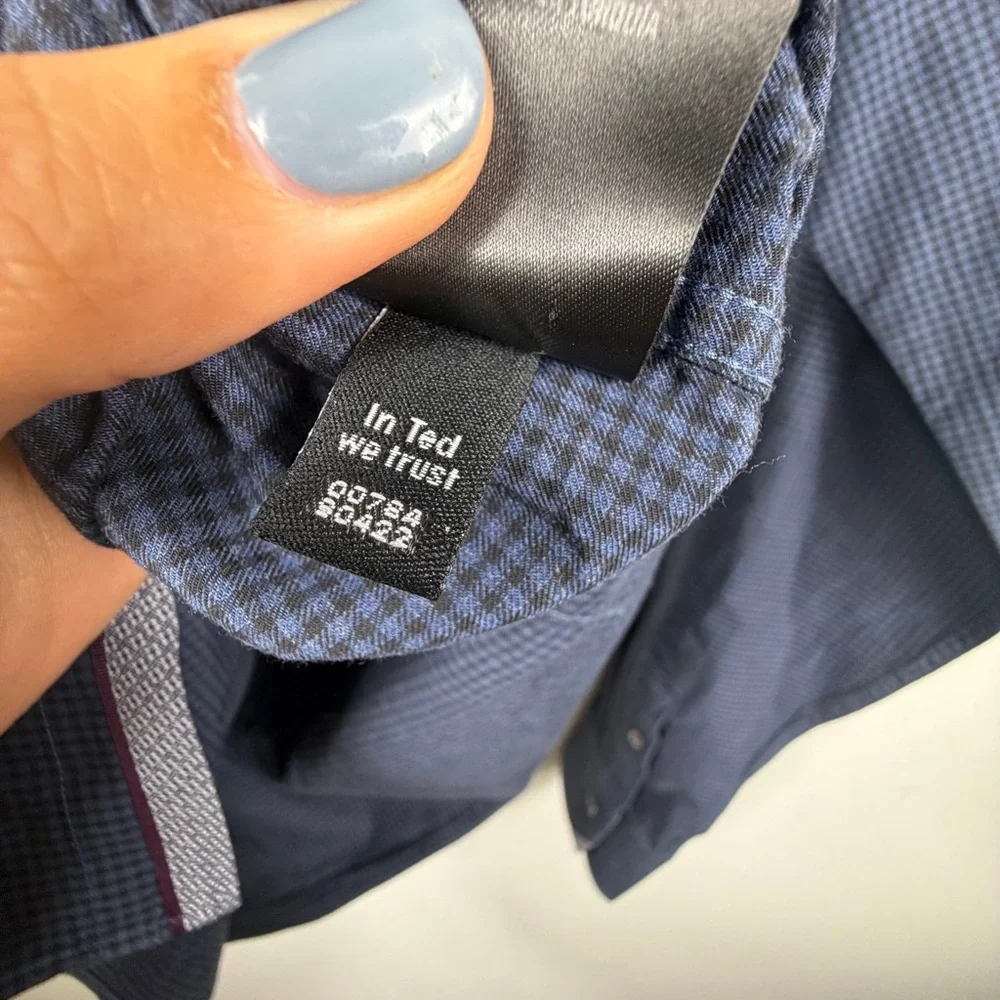 Ted Baker Blue and Black Checkered Button Down Shirt Men's Size 4